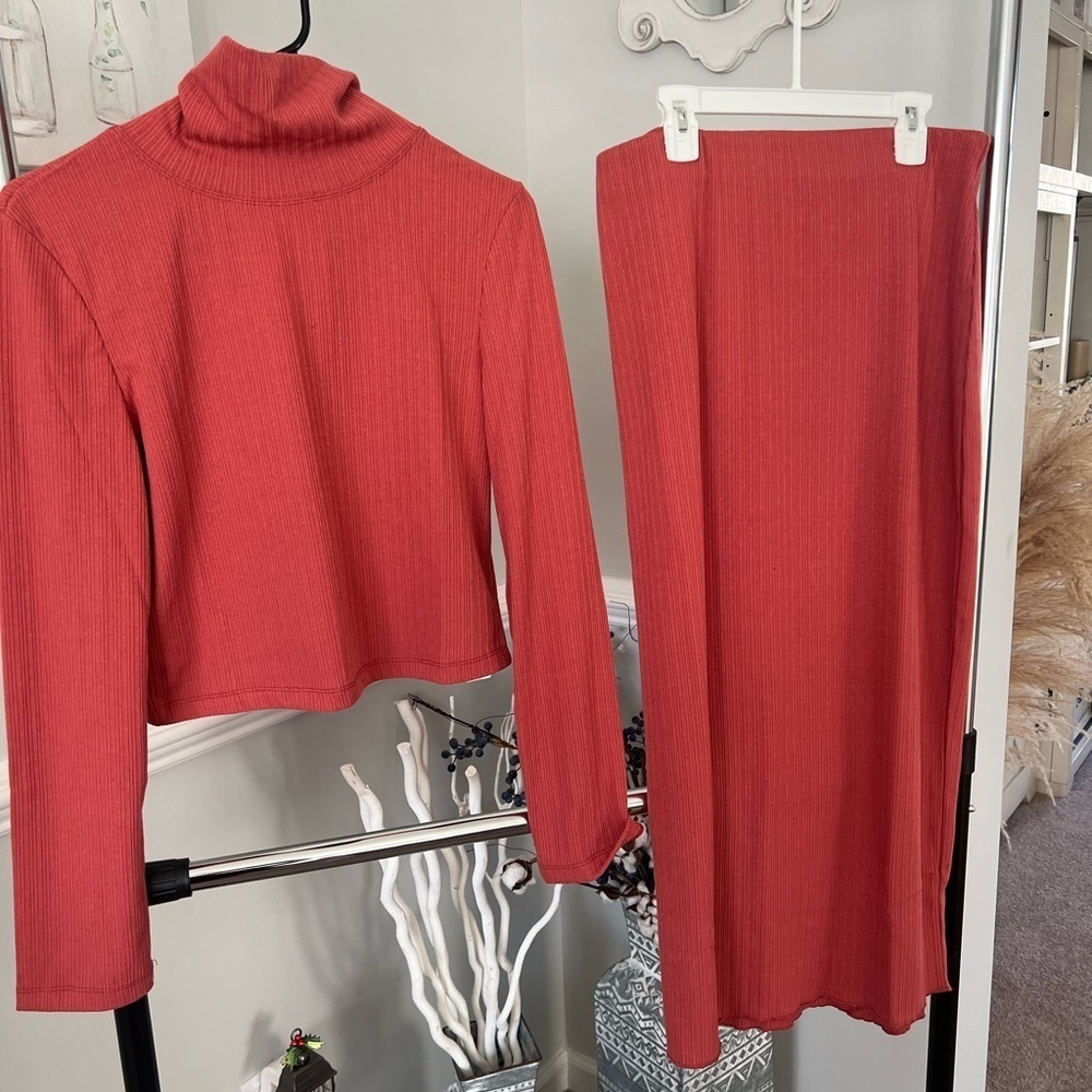 Orange and Red Maxi Pencil Skirt Set for Work
